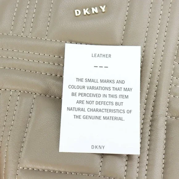 DKNY Allen Small Bucket Crossbody Bag Taupe Quilted Leather Gold Chain MSRP $198 - Picture 7 of 11